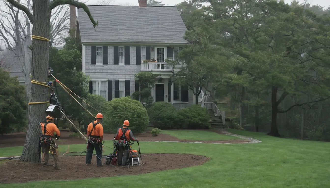 A local tree removal provider cutting a large tree in sections beside a house in Clifton